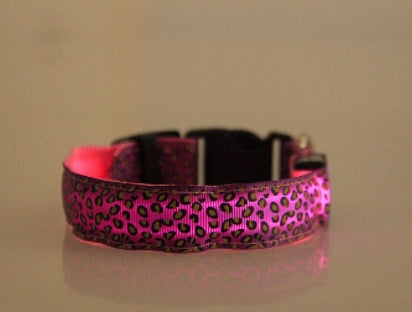 LED dog collar Collar Safety Adjustable Nylon Leopard Pet Collar