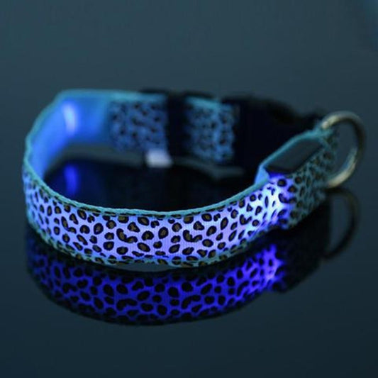 LED dog collar Collar Safety Adjustable Nylon Leopard Pet Collar