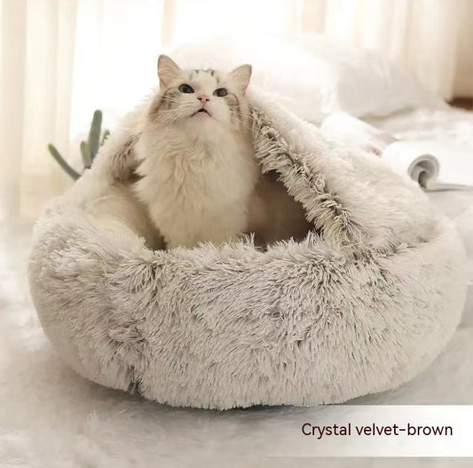 2 In 1 Dog And Cat Bed Pet Winter Bed Round Plush Warm Bed House Soft Long Plush Pet Products
