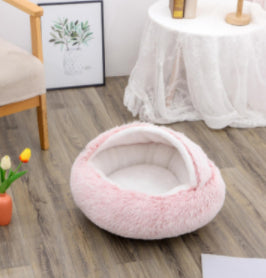2 In 1 Dog And Cat Bed Pet Winter Bed Round Plush Warm Bed House Soft Long Plush Pet Products