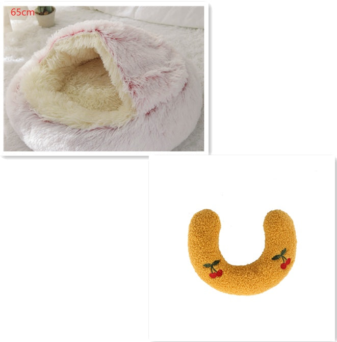 2 In 1 Dog And Cat Bed Pet Winter Bed Round Plush Warm Bed House Soft Long Plush  Pet Products