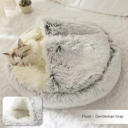 2 In 1 Dog And Cat Bed Pet Winter Bed Round Plush Warm Bed House Soft Long Plush  Pet Products