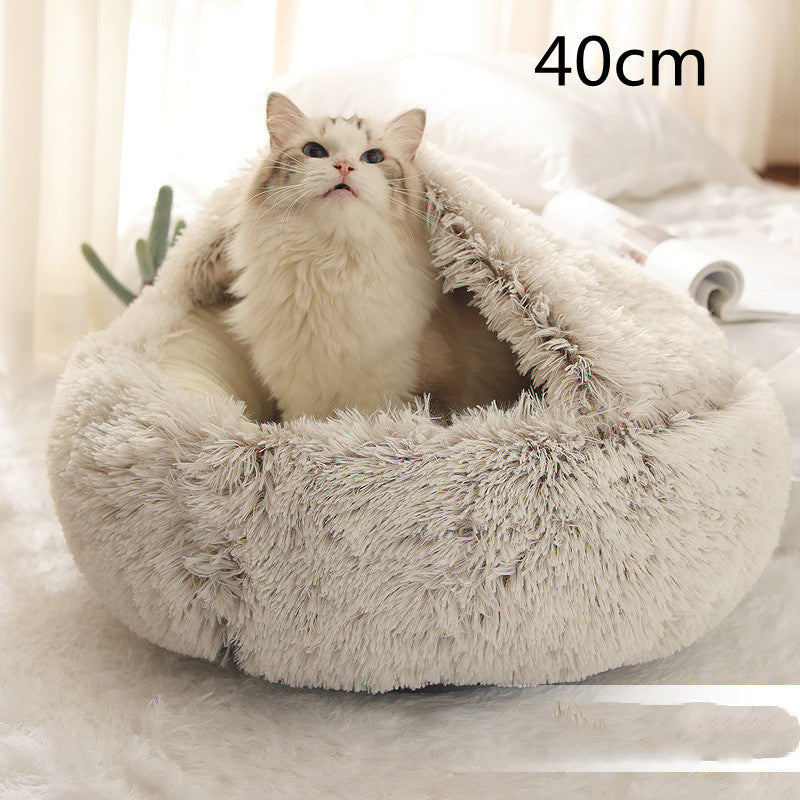 2 In 1 Dog And Cat Bed Pet Winter Bed Round Plush Warm Bed House Soft Long Plush  Pet Products
