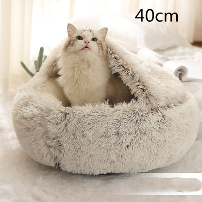 2 In 1 Dog And Cat Bed Pet Winter Bed Round Plush Warm Bed House Soft Long Plush  Pet Products