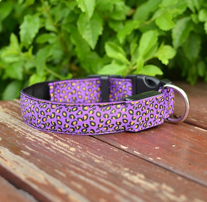 LED dog collar Collar Safety Adjustable Nylon Leopard Pet Collar