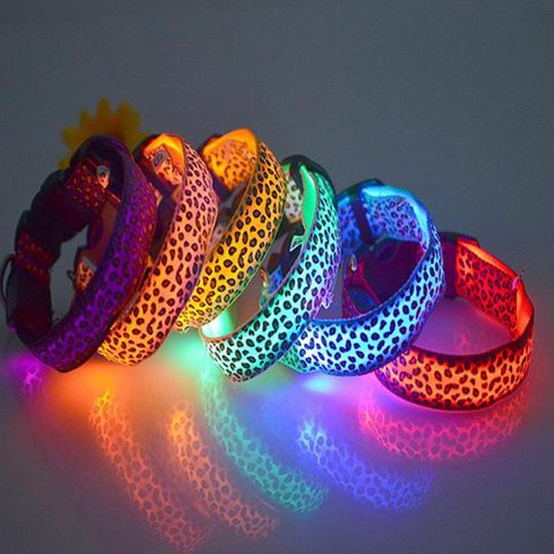 LED dog collar Collar Safety Adjustable Nylon Leopard Pet Collar