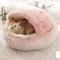 2 In 1 Dog And Cat Bed Pet Winter Bed Round Plush Warm Bed House Soft Long Plush  Pet Products