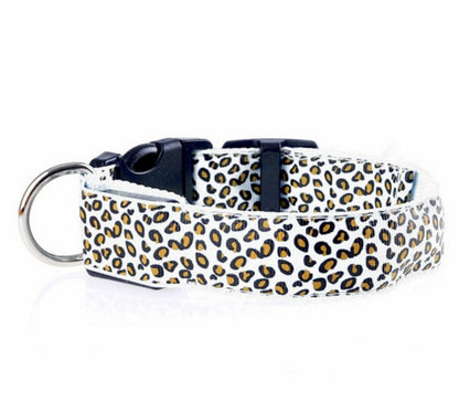 LED dog collar Collar Safety Adjustable Nylon Leopard Pet Collar