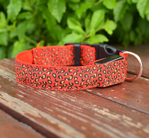 LED dog collar Collar Safety Adjustable Nylon Leopard Pet Collar