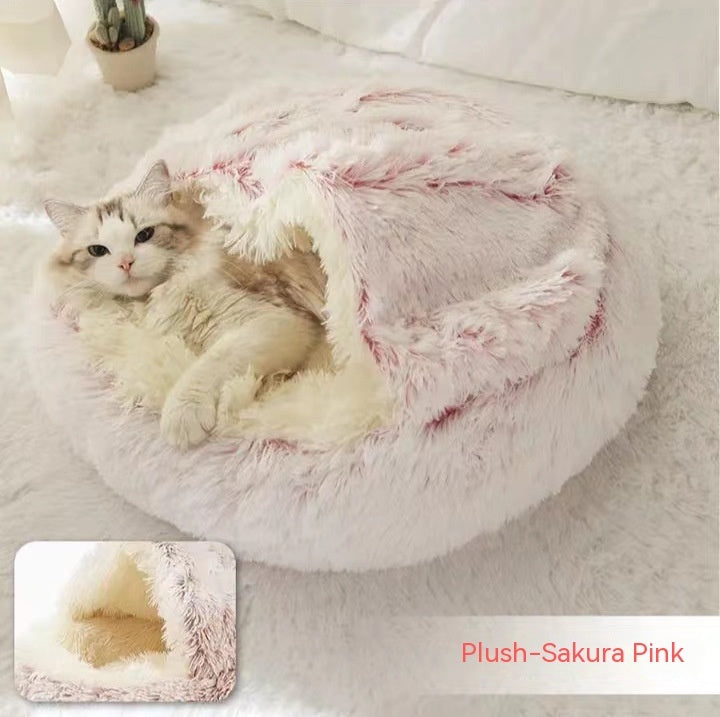 2 In 1 Dog And Cat Bed Pet Winter Bed Round Plush Warm Bed House Soft Long Plush  Pet Products