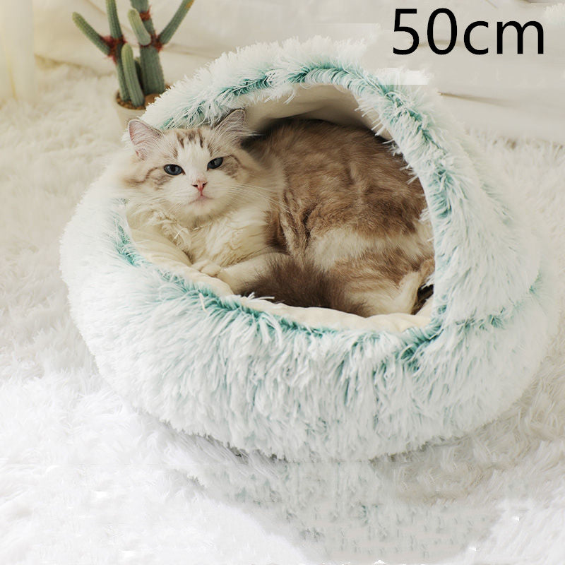 2 In 1 Dog And Cat Bed Pet Winter Bed Round Plush Warm Bed House Soft Long Plush  Pet Products