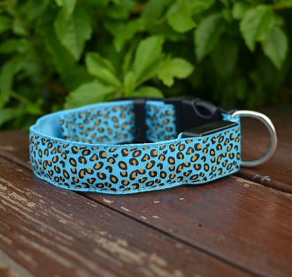 LED dog collar Collar Safety Adjustable Nylon Leopard Pet Collar