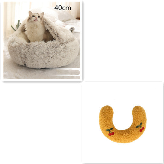 2 In 1 Dog And Cat Bed Pet Winter Bed Round Plush Warm Bed House Soft Long Plush  Pet Products