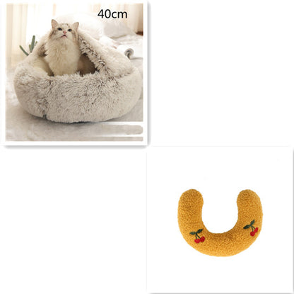 2 In 1 Dog And Cat Bed Pet Winter Bed Round Plush Warm Bed House Soft Long Plush  Pet Products
