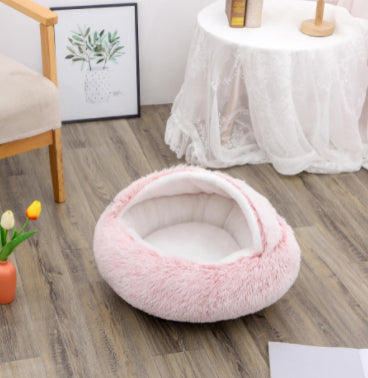 2 In 1 Dog And Cat Bed Pet Winter Bed Round Plush Warm Bed House Soft Long Plush  Pet Products