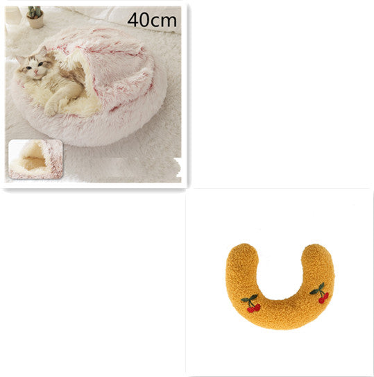 2 In 1 Dog And Cat Bed Pet Winter Bed Round Plush Warm Bed House Soft Long Plush  Pet Products