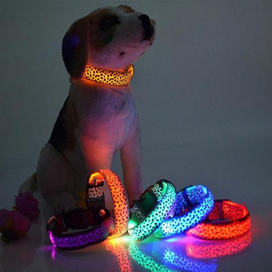 LED dog collar Collar Safety Adjustable Nylon Leopard Pet Collar