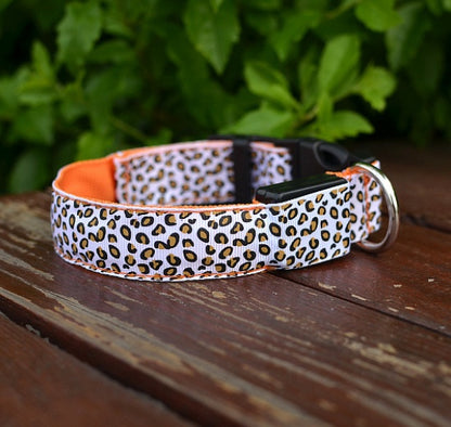LED dog collar Collar Safety Adjustable Nylon Leopard Pet Collar