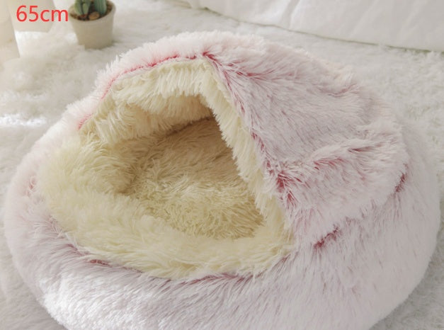 2 In 1 Dog And Cat Bed Pet Winter Bed Round Plush Warm Bed House Soft Long Plush  Pet Products