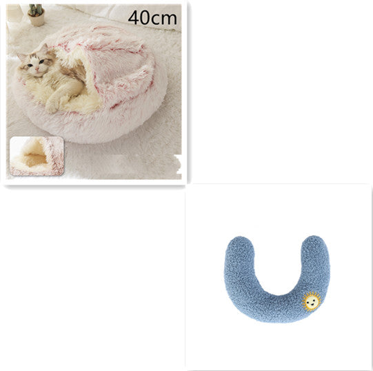 2 In 1 Dog And Cat Bed Pet Winter Bed Round Plush Warm Bed House Soft Long Plush  Pet Products