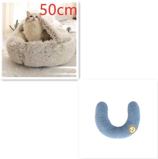 2 In 1 Dog And Cat Bed Pet Winter Bed Round Plush Warm Bed House Soft Long Plush  Pet Products