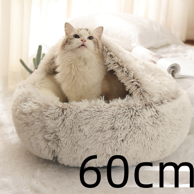 2 In 1 Dog And Cat Bed Pet Winter Bed Round Plush Warm Bed House Soft Long Plush  Pet Products