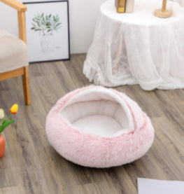2 In 1 Dog And Cat Bed Pet Winter Bed Round Plush Warm Bed House Soft Long Plush  Pet Products